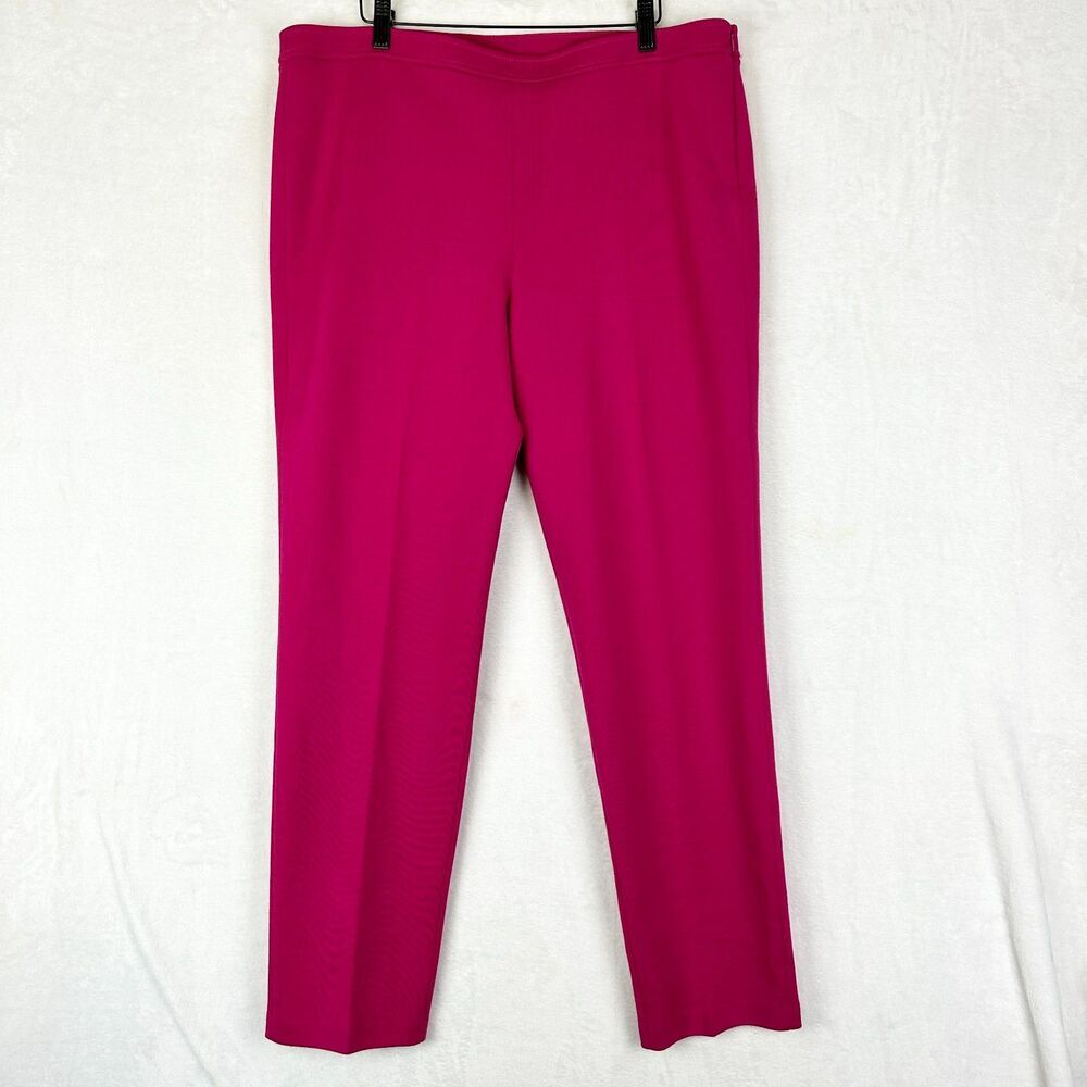 St John Wool Blend Knit Dress Pants Size 16 Fuchsia Pink Split Back Ankle